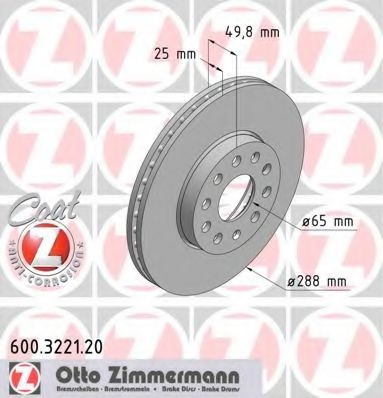 Disc frana VW CADDY III Caroserie (2KA, 2KH, 2CA, 2CH) (2004 - 2016) ZIMMERMANN 600.3221.20 piesa NOUA