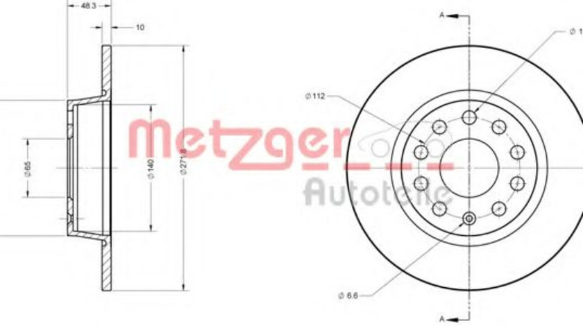 Disc frana VW EOS (1F7, 1F8) (2006 - 2016) METZGER 6110108 piesa NOUA