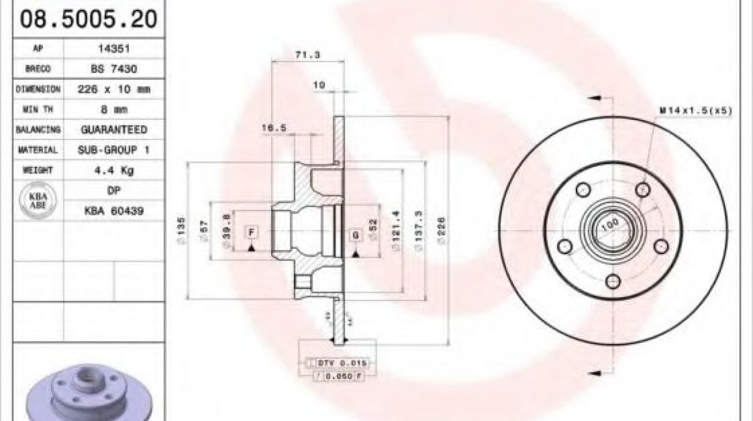 Disc frana VW GOLF III (1H1) (1991 - 1998) BREMBO 08.5005.20 piesa NOUA