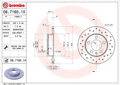 Disc frana VW GOLF IV Variant (1J5) (1999 - 2006) BREMBO 08.7165.1X piesa NOUA