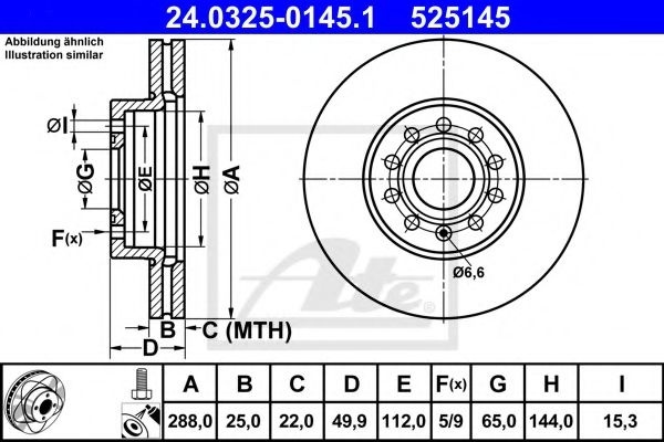 Disc frana VW GOLF V (1K1) (2003 - 2009) ATE 24.0325-0145.1 piesa NOUA