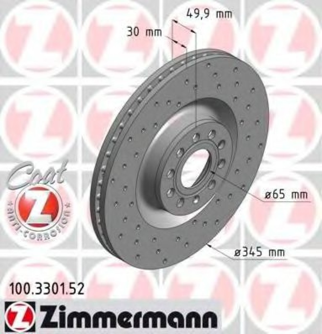 Disc frana VW GOLF VI Cabriolet (517) (2011 - 2016) ZIMMERMANN 100.3301.52 piesa NOUA