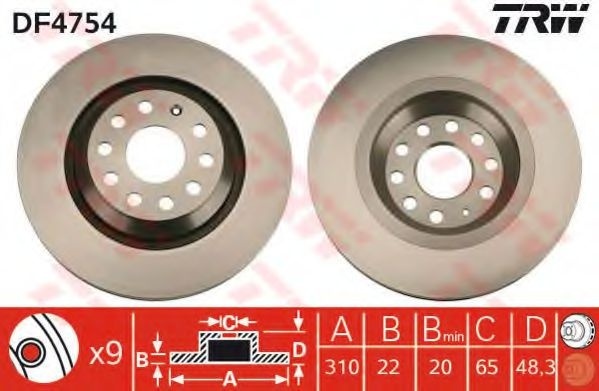 Disc frana VW GOLF VII (5G1, BE1) (2012 - 2016) TRW DF4754 piesa NOUA