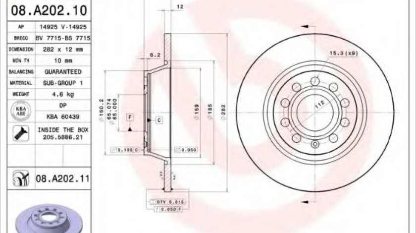 Disc frana VW JETTA III (1K2) (2005 - 2010) BREMBO 08.A202.11 piesa NOUA