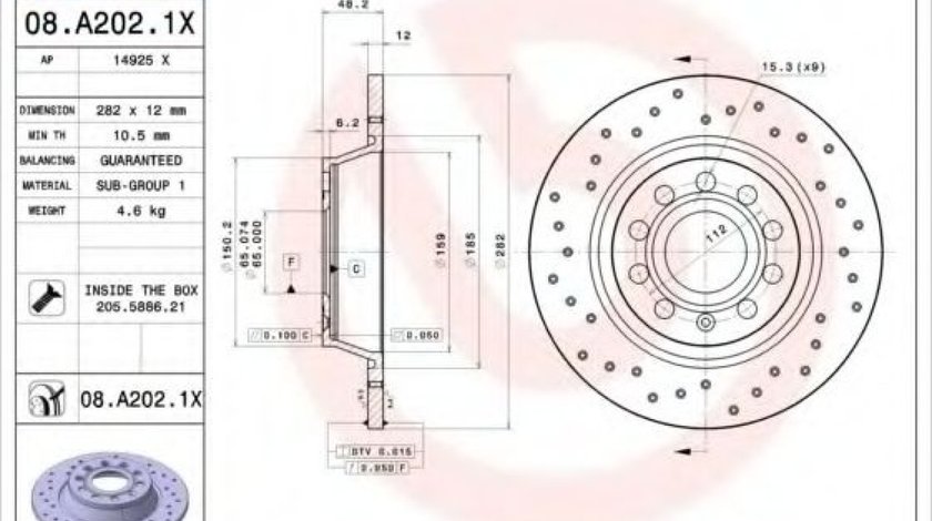 Disc frana VW JETTA III (1K2) (2005 - 2010) BREMBO 08.A202.1X piesa NOUA