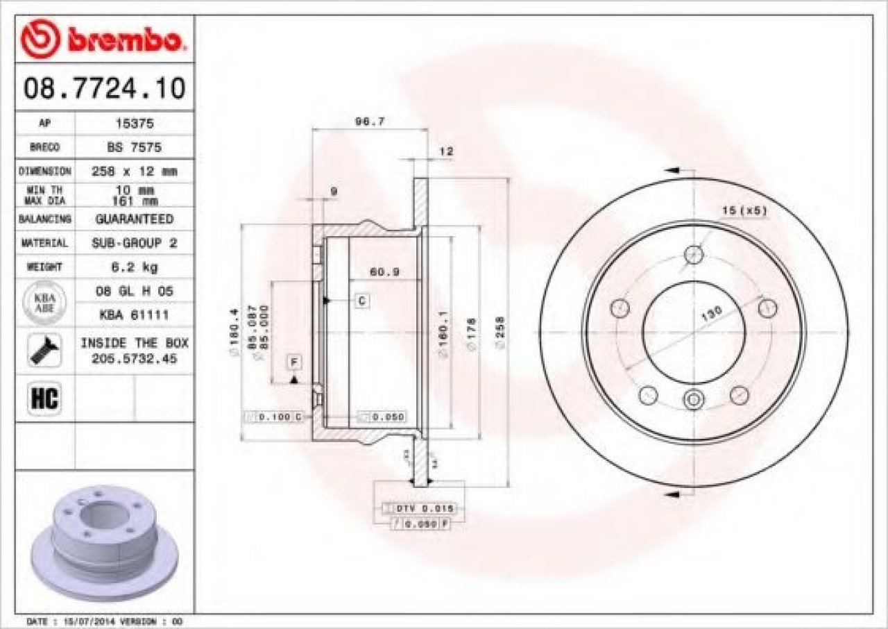 Disc frana VW LT II caroserie (2DA, 2DD, 2DH) (1996 - 2006) BREMBO 08.7724.10 piesa NOUA