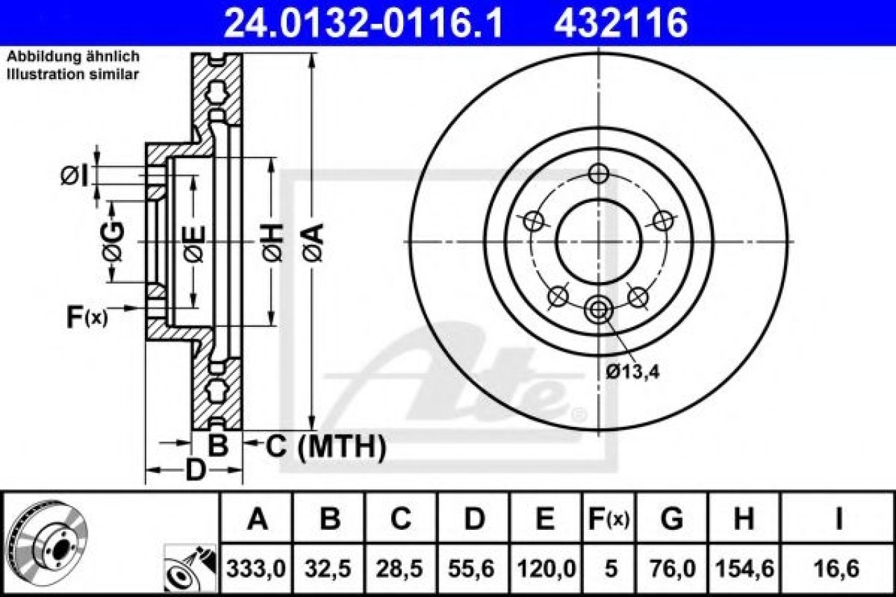 Disc frana VW MULTIVAN V (7HM, 7HN, 7HF, 7EF, 7EM, 7EN) (2003 - 2015) ATE 24.0132-0116.1 piesa NOUA