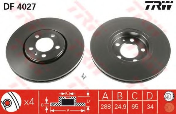 Disc frana VW NEW BEETLE (9C1, 1C1) (1998 - 2010) TRW DF4027 piesa NOUA