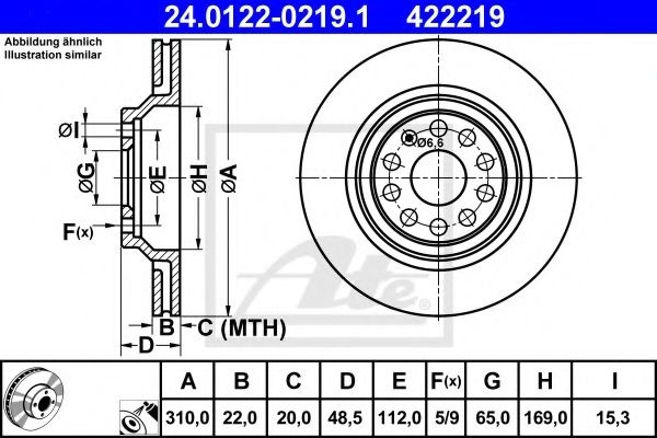 Disc frana VW PASSAT CC (357) (2008 - 2012) ATE 24.0122-0219.1 piesa NOUA