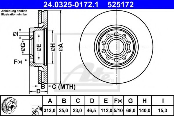 Disc frana VW PASSAT Variant (3B5) (1997 - 2001) ATE 24.0325-0172.1 piesa NOUA