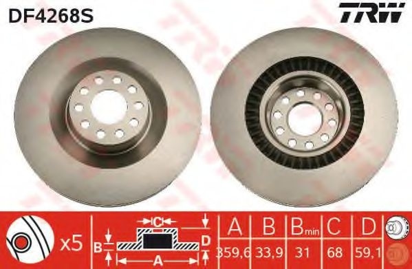 Disc frana VW PHAETON (3D) (2002 - 2016) TRW DF4268S piesa NOUA