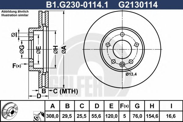 Disc frana VW TOUAREG (7LA, 7L6, 7L7) (2002 - 2010) GALFER B1.G230-0114.1 piesa NOUA