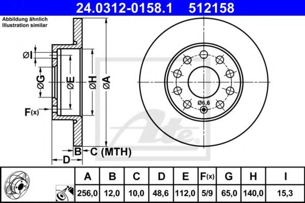 Disc frana VW TOURAN (1T1, 1T2) (2003 - 2010) ATE 24.0312-0158.1 piesa NOUA