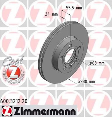 Disc frana VW TRANSPORTER IV bus (70XB, 70XC, 7DB, 7DW, 7DK) (1990 - 2003) ZIMMERMANN 600.3212.20 piesa NOUA