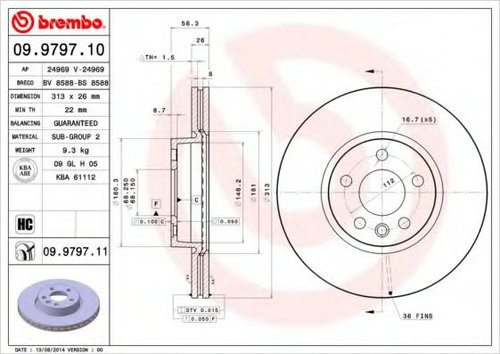 Disc frana VW TRANSPORTER IV bus (70XB, 70XC, 7DB, 7DW, 7DK) (1990 - 2003) BREMBO 09.9797.11 piesa N...