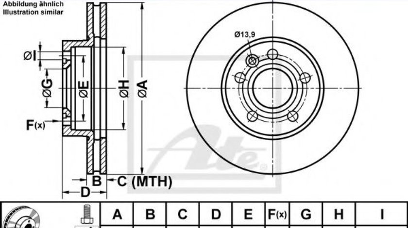 Disc frana VW TRANSPORTER IV caroserie (70XA) (1990 - 2003) ATE 24.0124-0128.1 piesa NOUA