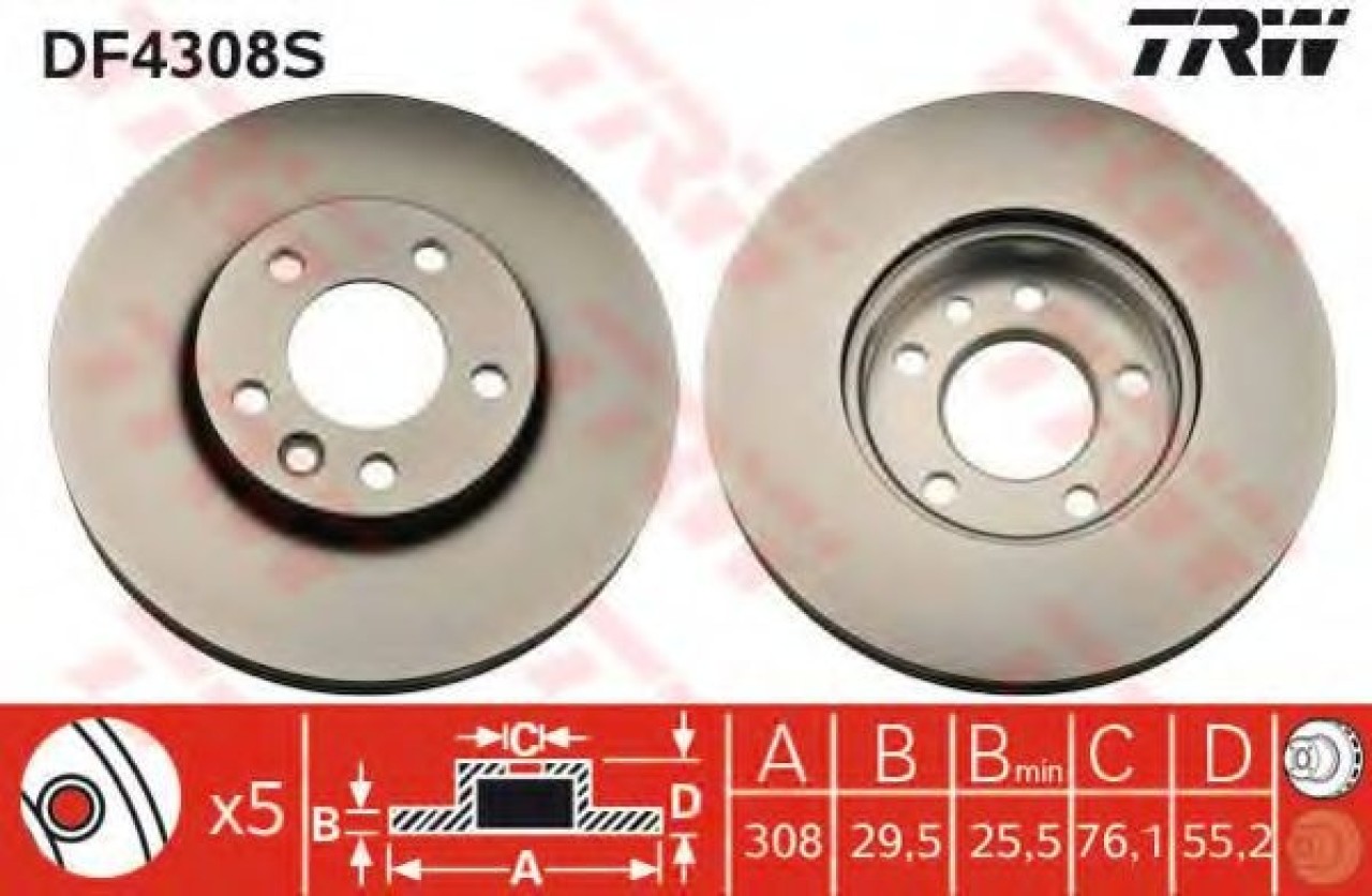 Disc frana VW TRANSPORTER IV platou / sasiu (70XD) (1990 - 2003) TRW DF4308S piesa NOUA