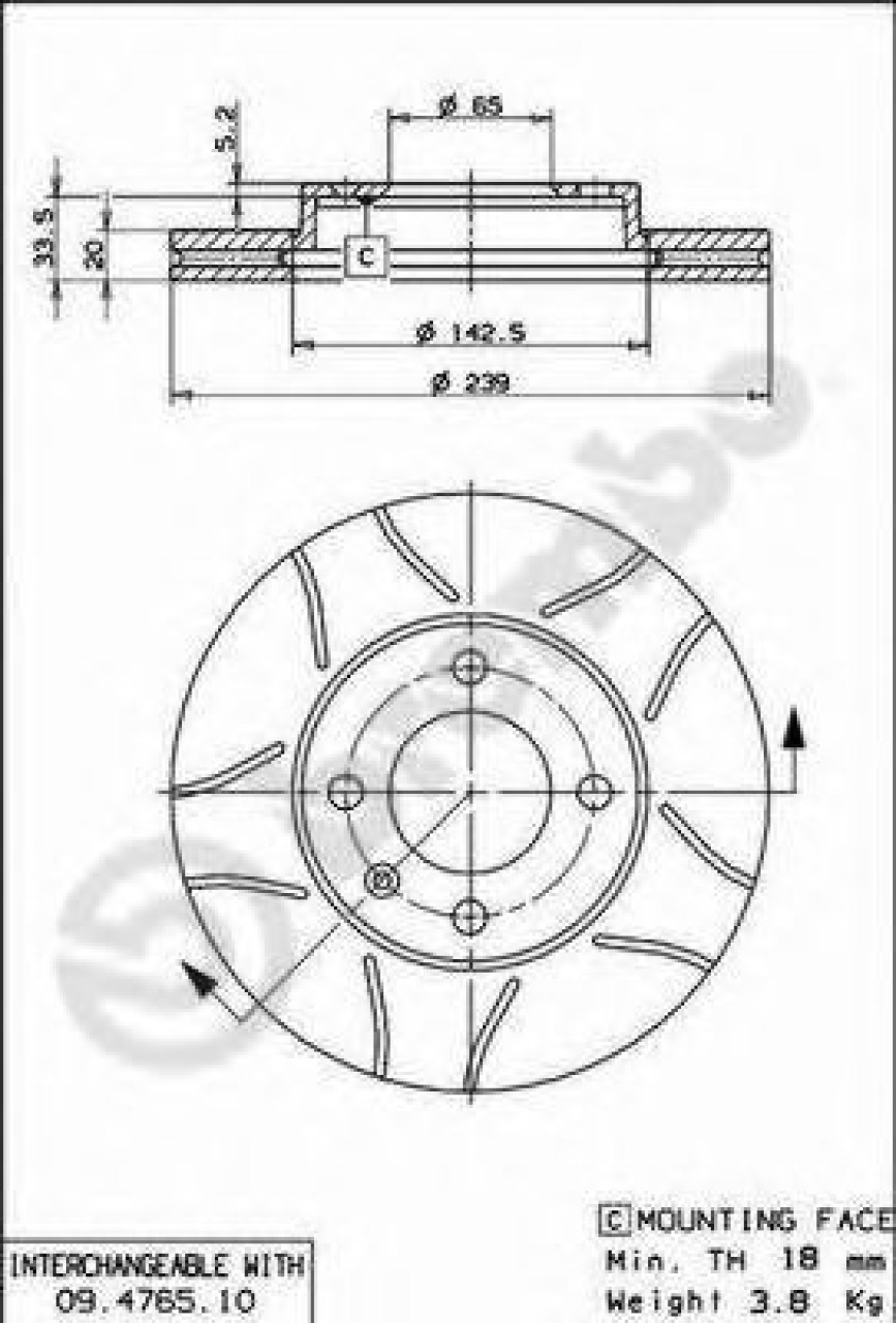 Disc frana VW VENTO (1H2) (1991 - 1998) BREMBO 09.4765.75 piesa NOUA