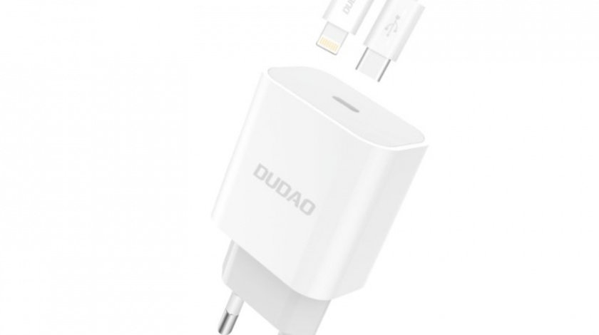 Dudao Fast EU USB Type C Power Delivery 18W încărcător + Cablu USB Type C / Cablu Lightning 1m Alb (A8EU + Cablu PD Alb) 6970379616666