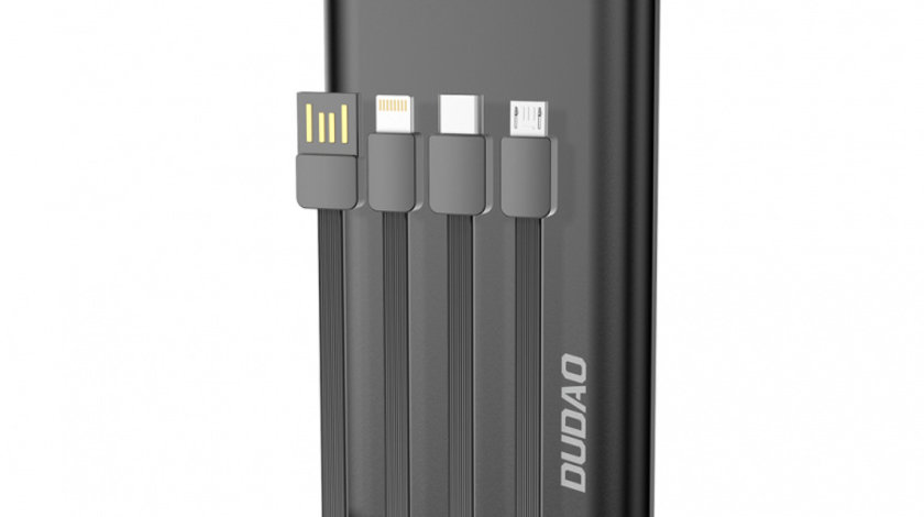 Dudao K6Pro Power Bank Universal De 10000 MAh Cu Cablu USB, USB Tip C, Lightning Black (K6Pro-negru) K6PRO-BLACK