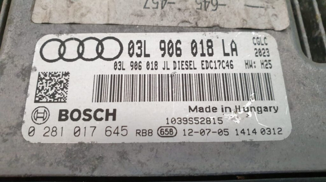 ECU Calculator Motor Audi A6 2.0TDi, 03L906018LA, 0281017645, EDC17C46, 03L906018JL