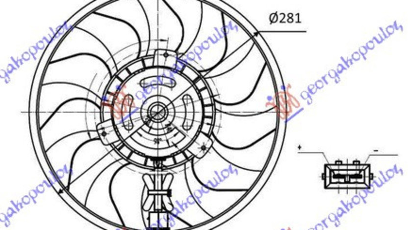 Electroventilator (Motor & Fan) (2pin) (280mm) (Square Plug) (W/Cable) - Vw Transporter (T4)1991 1992 , 701959455c