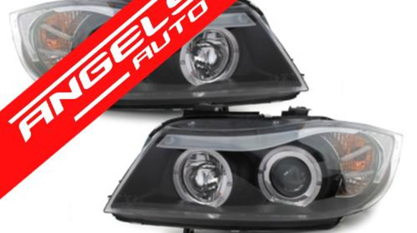 Faruri Angel Eyes BMW Seria 3 E90 2005-2008 Fundal Negru