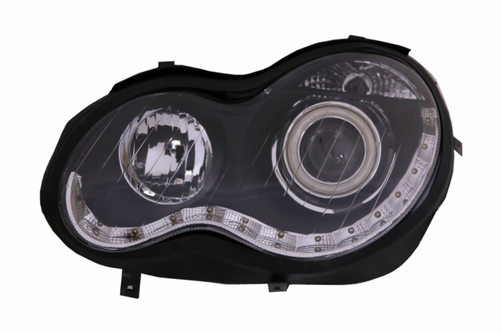 Faruri Angel Eyes compatibil cu Mercedes C-Class W203 (2000-2007) Partea Stanga Negru PXN2-216L