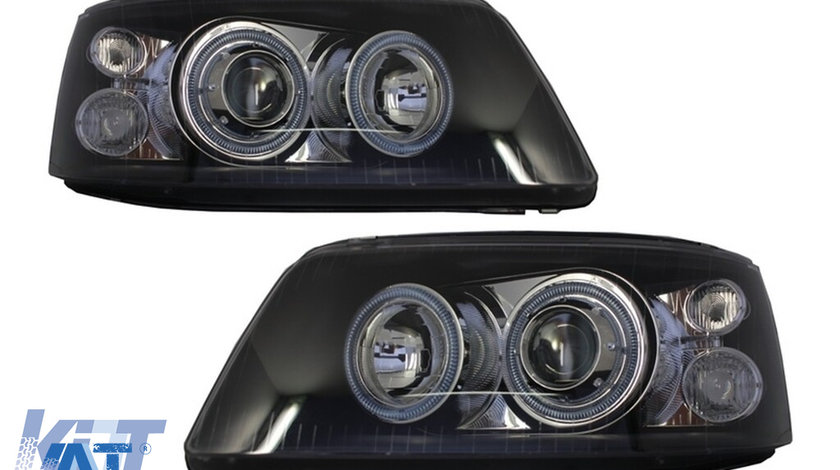 Faruri Angel Eyes compatibil cu VW Transporter T5 (04.2003-08.2009) Negru