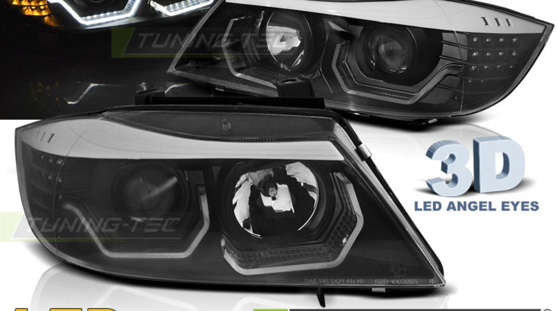 Faruri ANGEL EYES LED 3D BLACK compatibila BMW E90/E91 05-08 #72347438