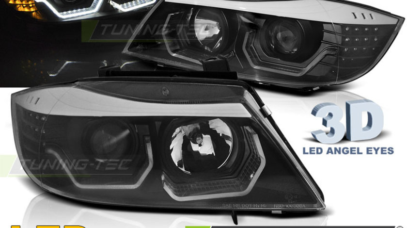 Faruri ANGEL EYES LED 3D BLACK compatibila BMW E90/E91 05-08