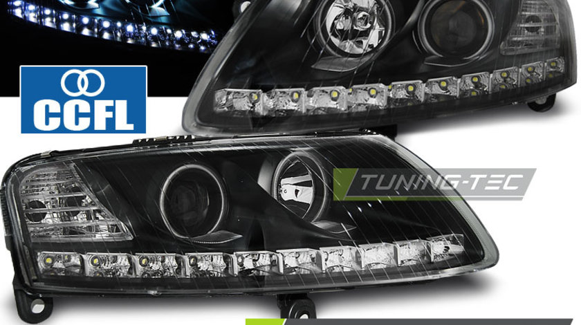 Faruri ANGEL EYES LED BLACK compatibila AUDI A6 C6 04.04-08