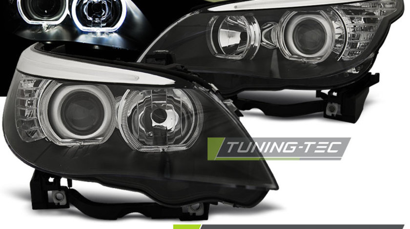 Faruri ANGEL EYES LED BLACK compatibila BMW E60/E61 03-07