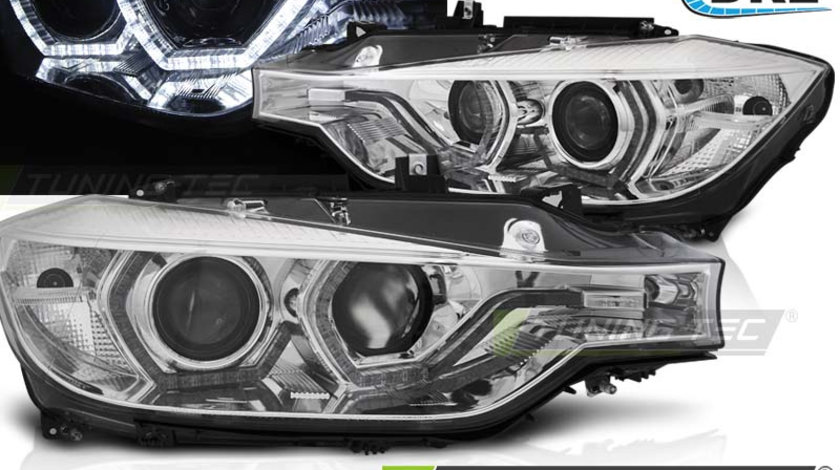 Faruri ANGEL EYES LED DRL Crom look compatibila BMW F30/F31 LCI 15-18