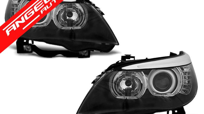 Faruri ANGEL EYES LED Negru potrivite pentru BMW E60/E61 03-07