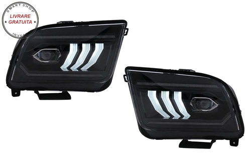 Faruri Full LED Ford Mustang V Pre-Facelift (2005-2009) Negru cu Semnal Dinamic Se