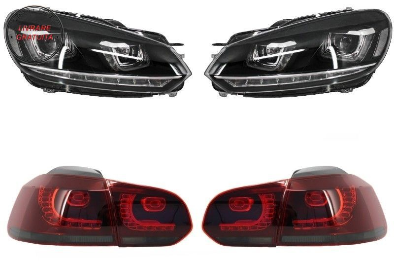 Faruri LED VW Golf 6 VI (2008-2013) Design Golf 7 3D U Design Semnal LED Dinamic c- livrare gratuita