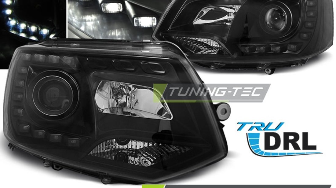 Faruri TRUE DRL BLACK compatibila VW T5 2010-2015