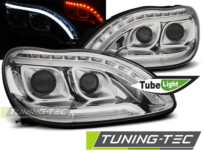 Faruri TUBE LIGHT Crom look compatibila MERCEDES W220 S-KLASA 09.98-05.05