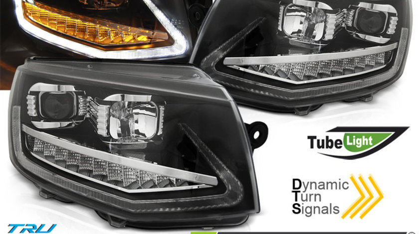 Faruri TUBE LIGHT DRL BLACK SEQ compatibila VW T6 15-19