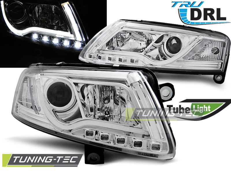 Faruri TUBE LIGHT DRL Crom look compatibila AUDI A6 C6 04.04-08