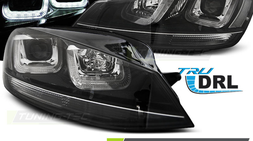 Faruri U-LED LIGHT BLACK WITH BLACK LINE compatibila VW GOLF 7 11.12-17