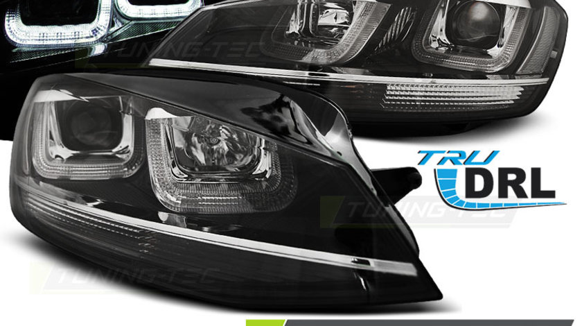 Faruri U-LED LIGHT BLACK WITH Crom look LINE compatibila VW GOLF 7 11.12-17