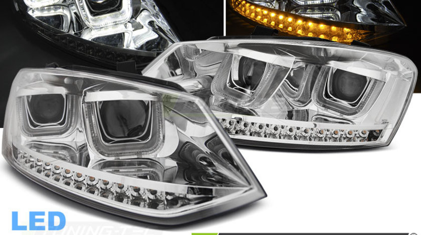 Faruri U-LED LIGHT Crom look compatibila VW POLO 6R 09-03.14