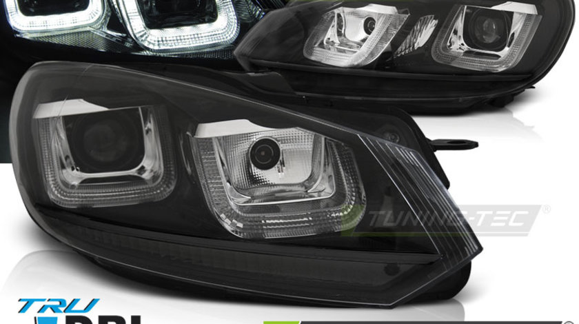 Faruri U-LED LIGHT DRL BLACK BLACK LINE compatibila VW GOLF 6 08-12