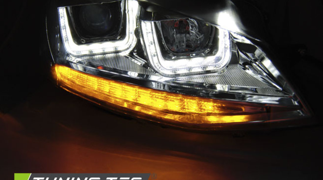 Faruri U-LED LIGHT DRL BLACK ROSU LINE compatibila VW GOLF 7 11.12-17