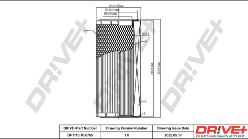 Filtru aer (DP1110100765 DRIVE) AEBI,CASE IH,CLAAS,DEUTZ-FAHR,FIAT,HATTAT TRAKTR,IRISBUS,IVECO,JOHN DEERE,LANDINI,MASSEY FERGUSON,MC CORMICK,NEW HOLLAND