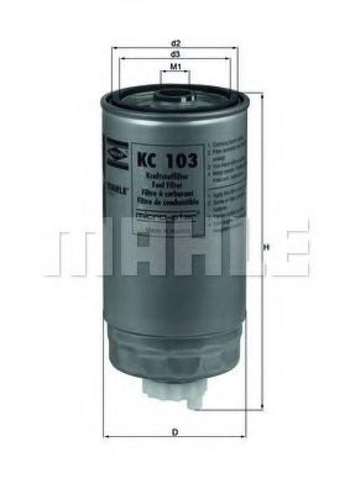 Filtru combustibil FIAT BRAVA (182) (1995 - 2003) MAHLE ORIGINAL KC 103 piesa NOUA