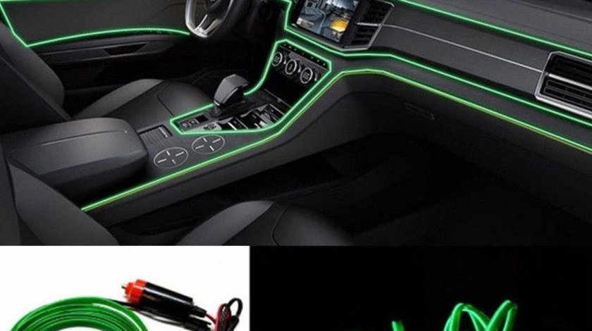 Fir Neon Auto Electroluminiscent El Wire 2M Cu Lumina Verde Cu Droser Si Mufa Bricheta 263963