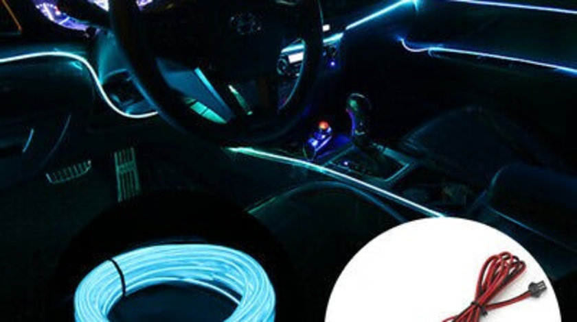 Fir Neon Auto Electroluminiscent El Wire 2M Cu Lumina Ice Blue Cu Droser Si Mufa Bricheta 409541